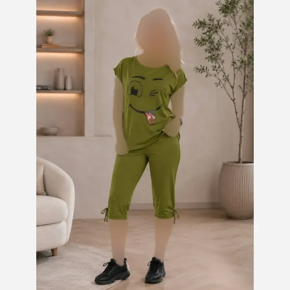 ست لباس راحتی زنانه ویسکوز پنبه مدل بامزه فری سایز
