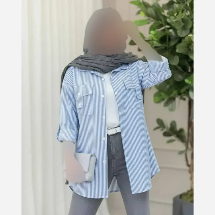 بلوز نخی راه راه جیب صلیبی فری سایز 38 تا 46
