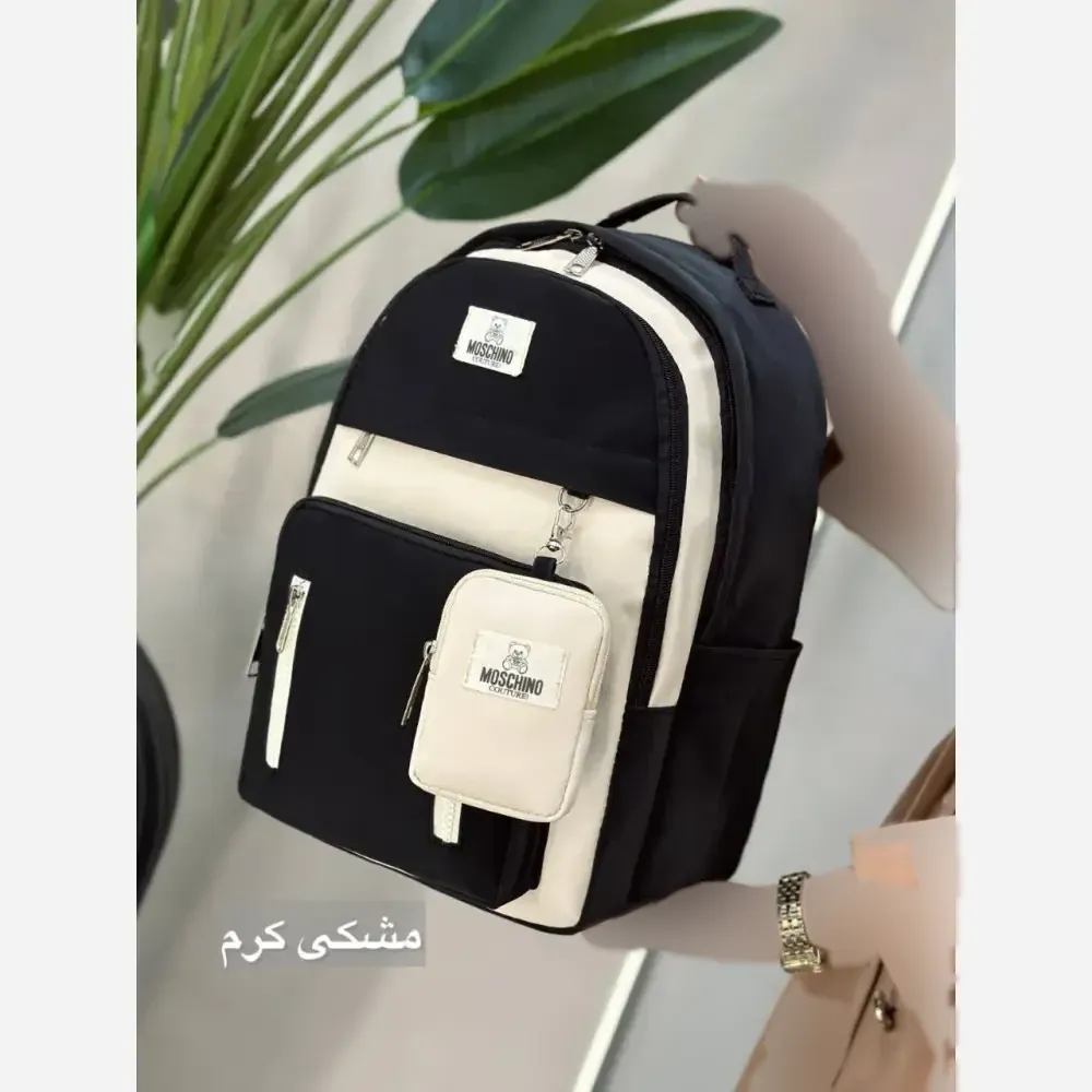 کوله پشتی اسپرت همتا جنس دیبا ضد آب سایز آزاد مشکی کرم و تمام مشکی