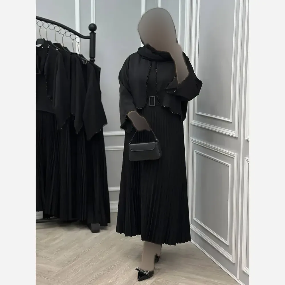 سه تیکه فاریا سارافن بوگاتی و کت کرپ مازراتی رنگ مشکی فری سایز