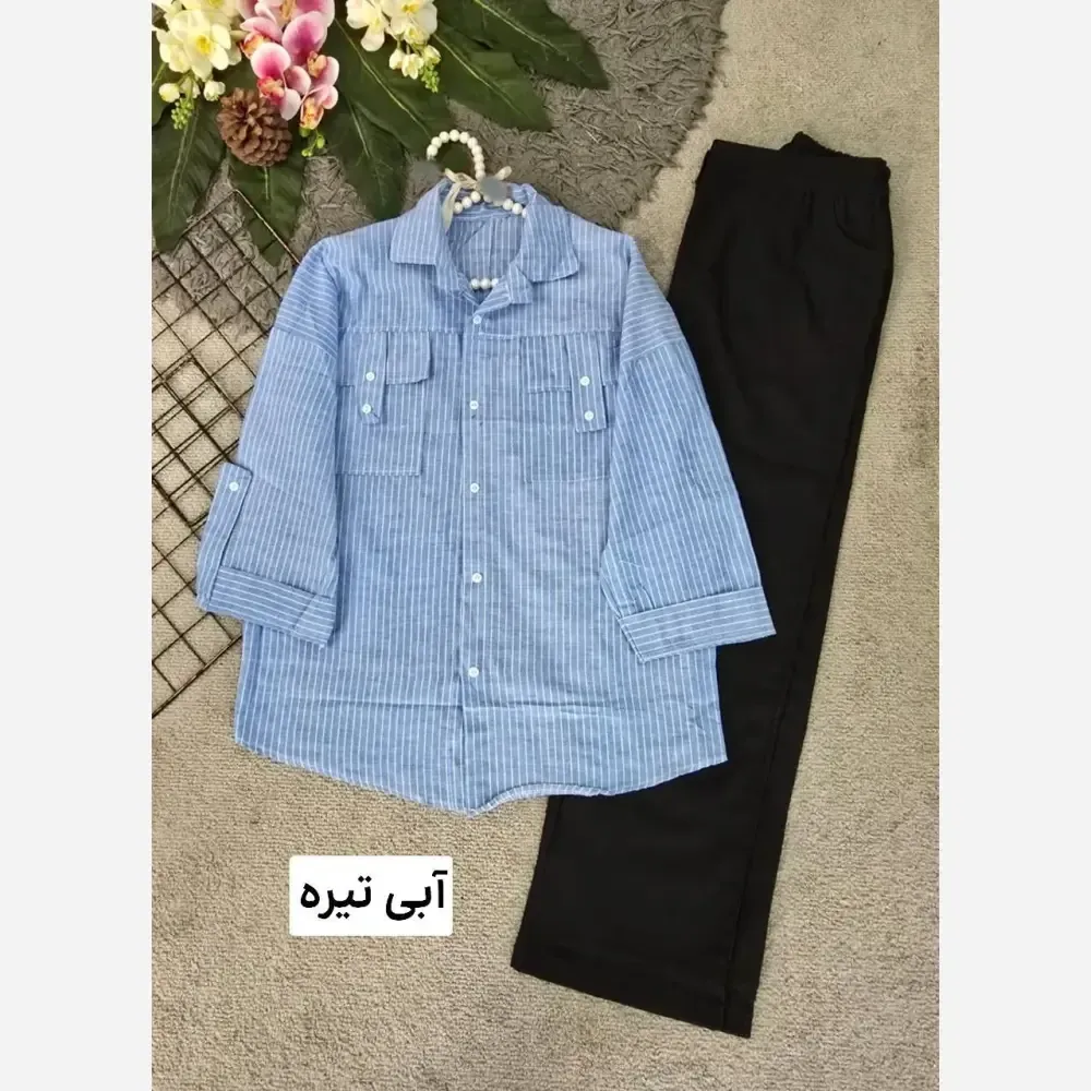 شومیز نخی راه راه جیب صلیبی فری سایز مدل کیمونو