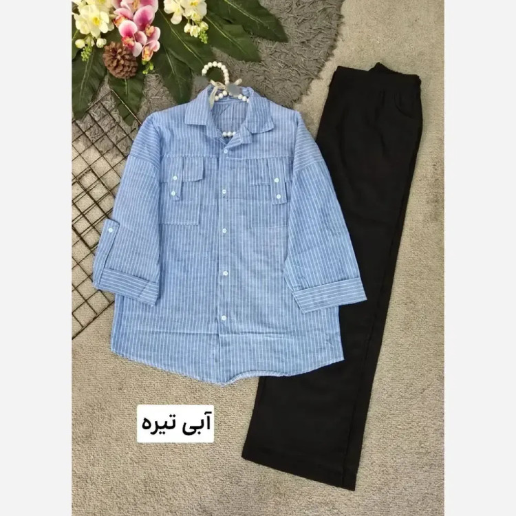 شومیز نخی راه راه جیب صلیبی فری سایز مدل کیمونو