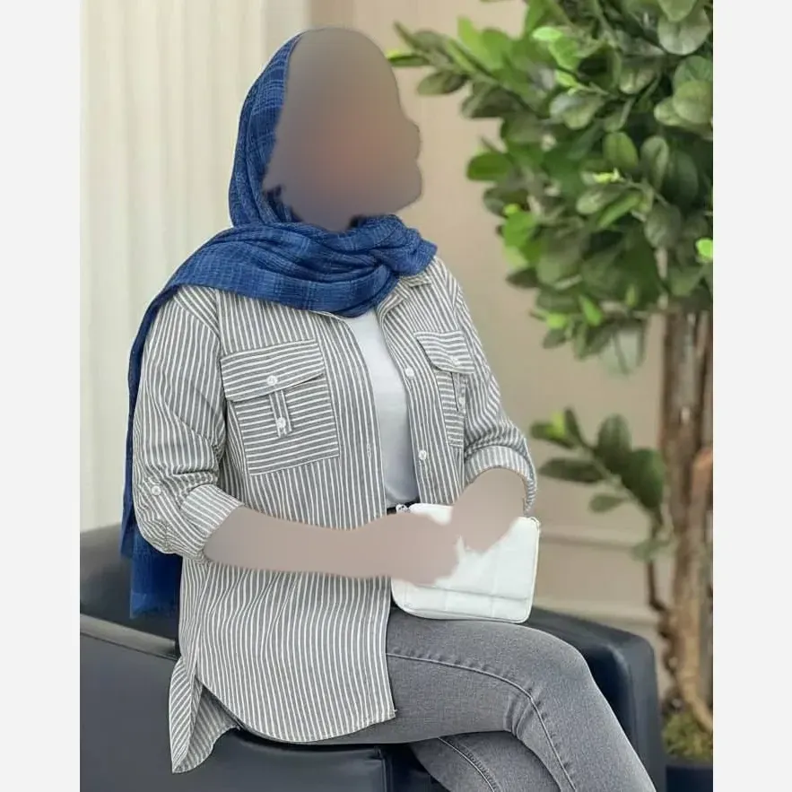 شومیز نخی راه راه جیب صلیبی فری سایز مدل کیمونو
