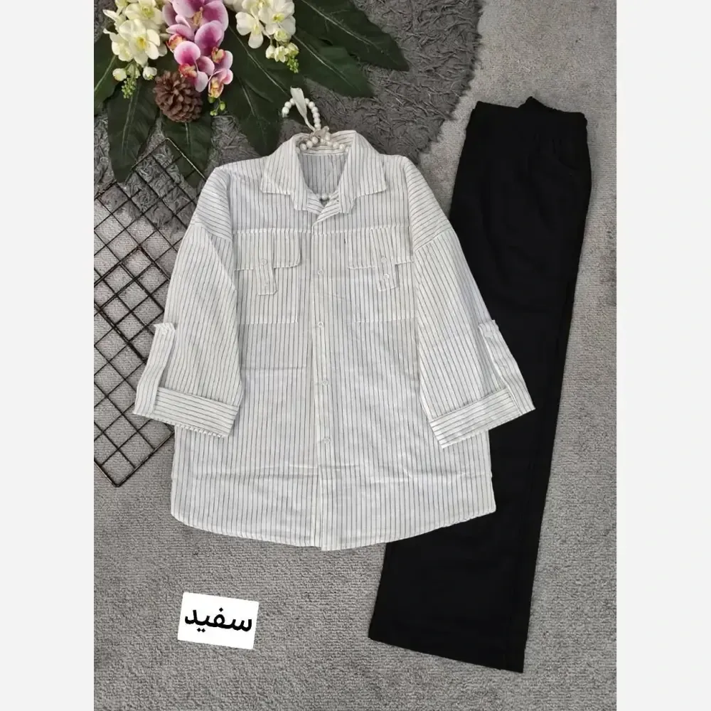 شومیز نخی راه راه جیب صلیبی فری سایز مدل کیمونو