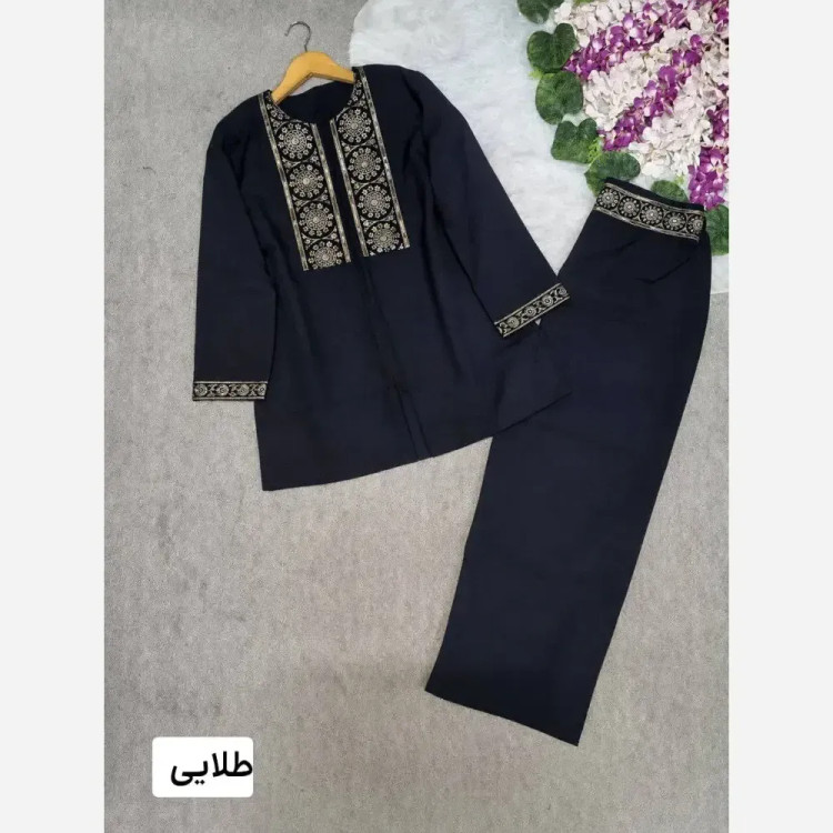 ست کت شلوار زنانه پرشین مکانیک فری سایز رنگ طلایی و نقره ای