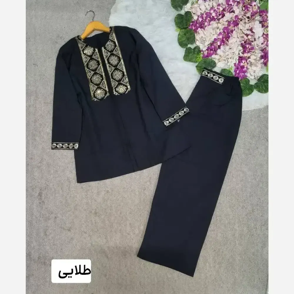 ست کت شلوار زنانه پرشین مکانیک فری سایز رنگ طلایی و نقره ای