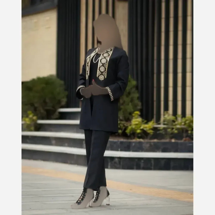 ست کت شلوار زنانه پرشین مکانیک فری سایز رنگ طلایی و نقره ای