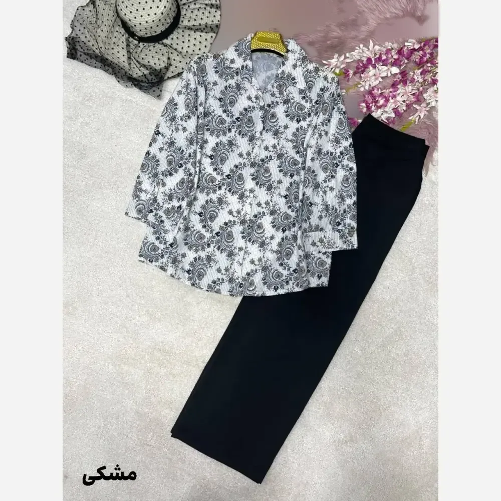 ست شومیز شلوار بته جقه شومیز بوگاتی شلوار مازراتی فری سایز