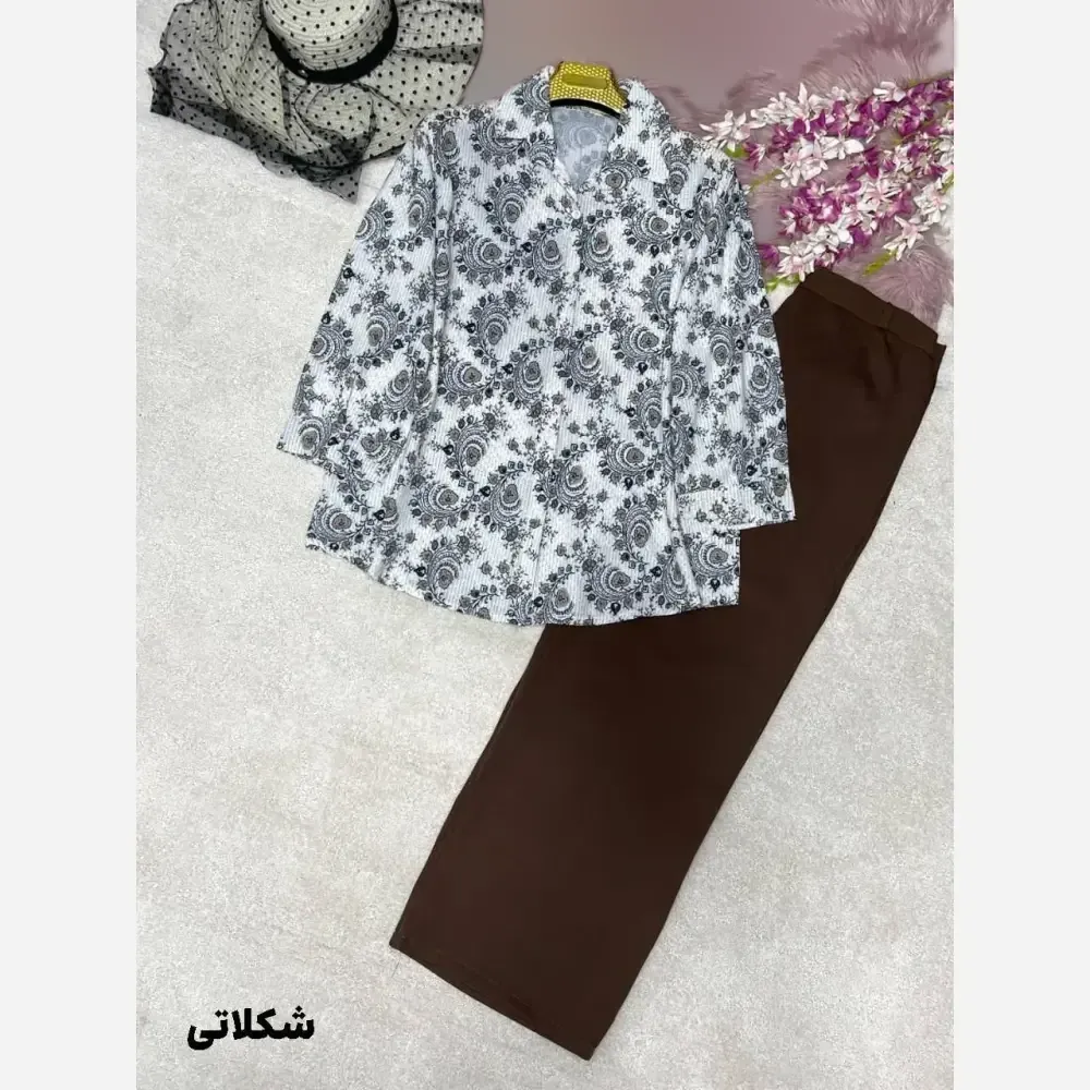 ست شومیز شلوار بته جقه شومیز بوگاتی شلوار مازراتی فری سایز
