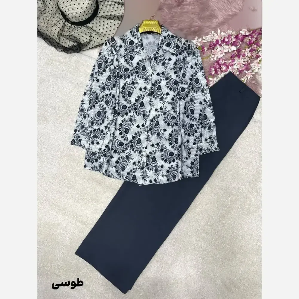 ست شومیز شلوار بته جقه شومیز بوگاتی شلوار مازراتی فری سایز