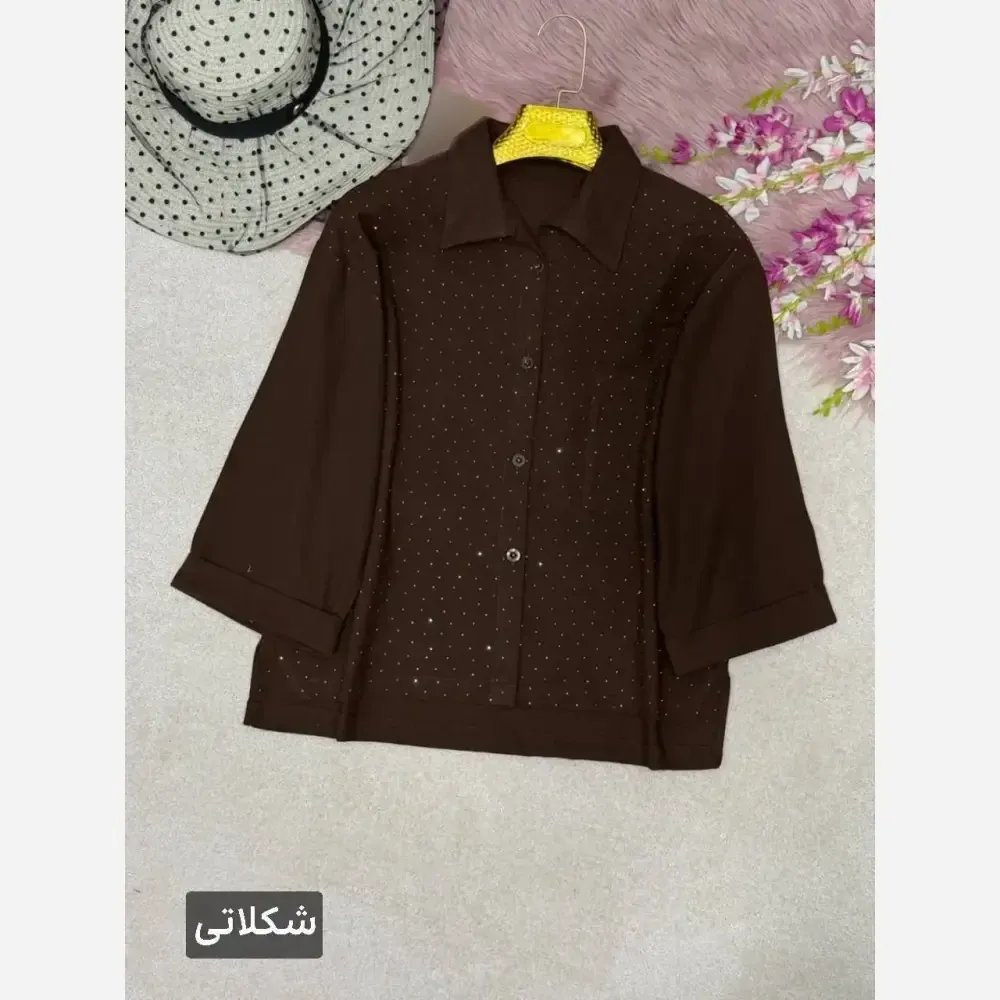 شومیز لنین آیسل نگین کوبی شده فری سایز