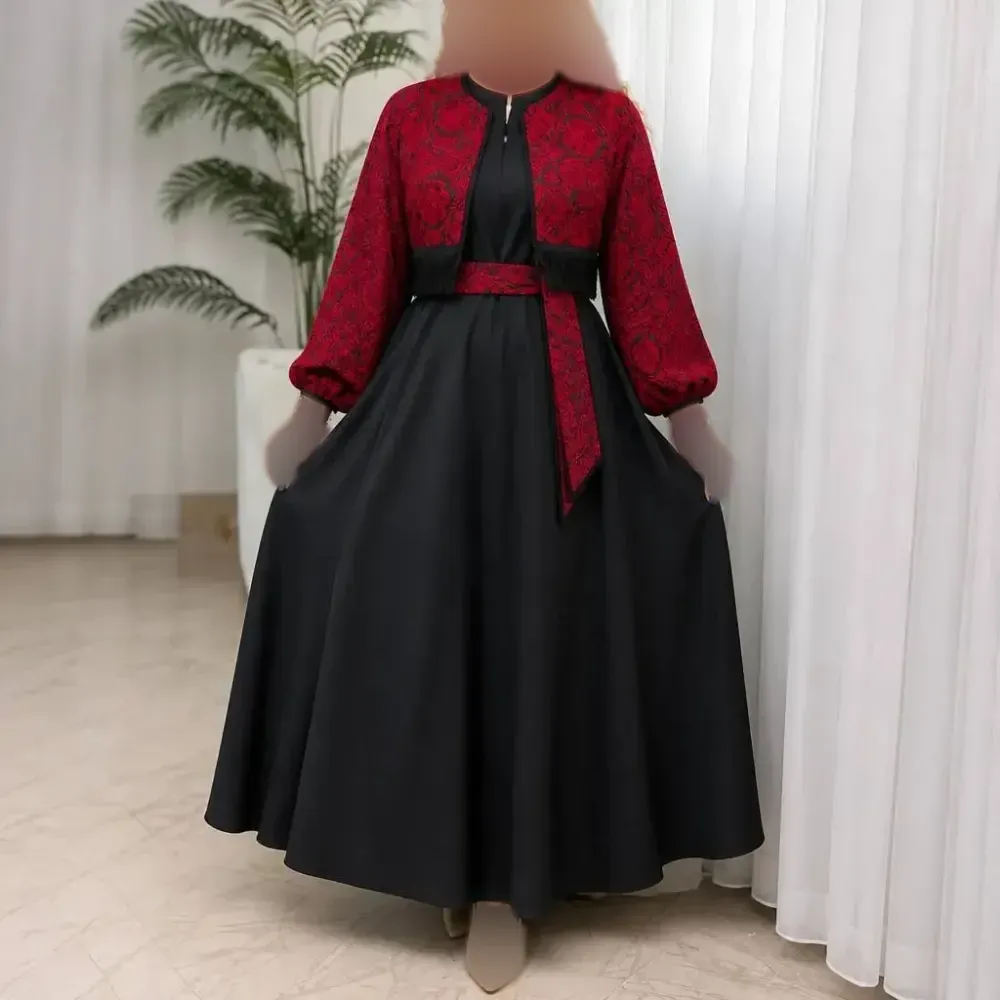 ست کت و سارافون مجلسی زنانه مدل شکرانه جنس تافته سوزن دوزی و کرپ اندونزی فری سایز