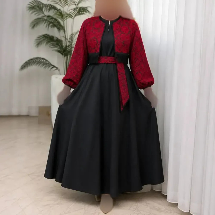 ست کت و سارافون مجلسی زنانه مدل شکرانه جنس تافته سوزن دوزی و کرپ اندونزی فری سایز