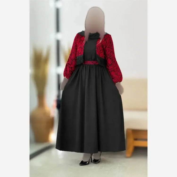 ست کت و سارافون مجلسی زنانه مدل شکرانه جنس تافته سوزن دوزی و کرپ اندونزی فری سایز