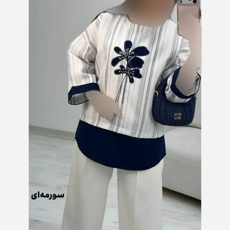 شومیز گلدوزی پرنسا جنس لنین بیسکویتی فری سایز