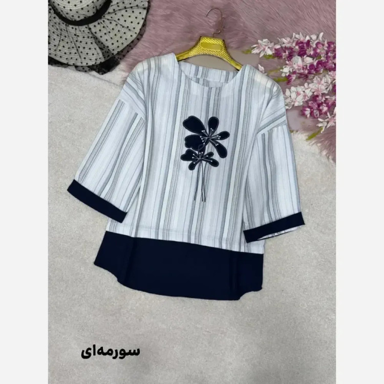 شومیز گلدوزی پرنسا جنس لنین بیسکویتی فری سایز