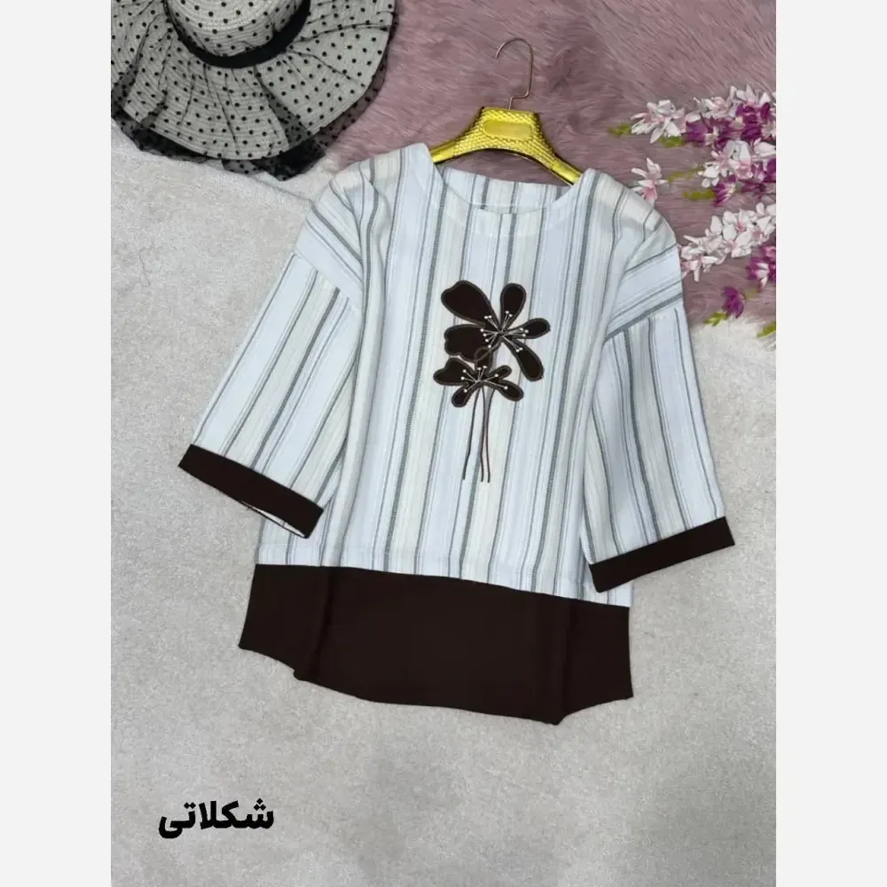 شومیز گلدوزی پرنسا جنس لنین بیسکویتی فری سایز