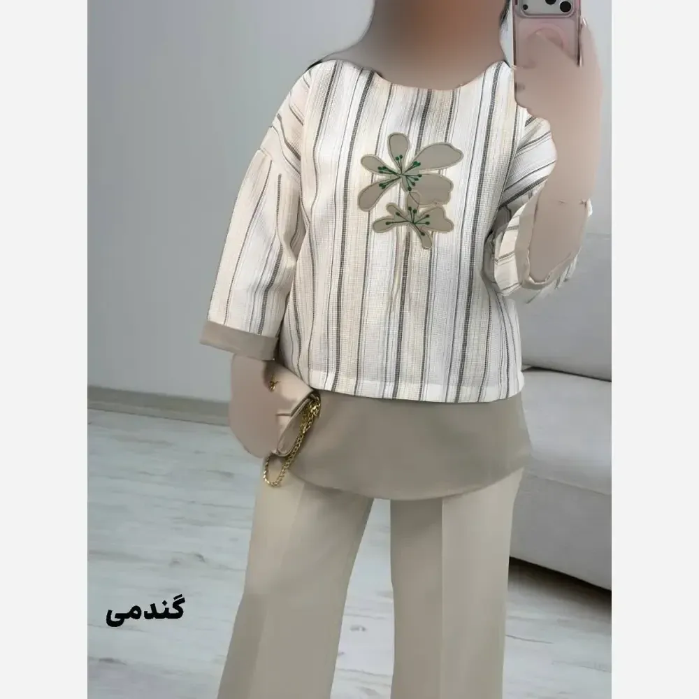شومیز گلدوزی پرنسا جنس لنین بیسکویتی فری سایز