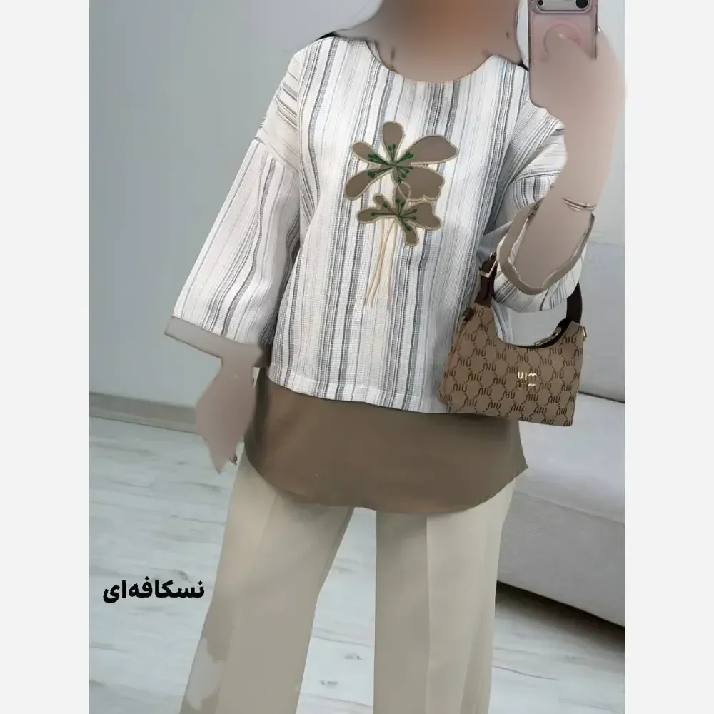 شومیز گلدوزی پرنسا جنس لنین بیسکویتی فری سایز