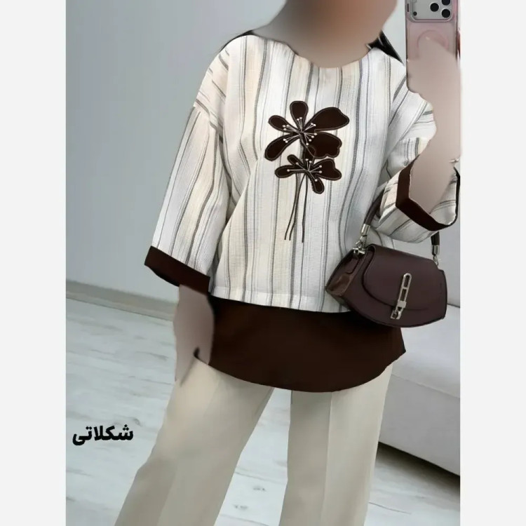 شومیز گلدوزی پرنسا جنس لنین بیسکویتی فری سایز