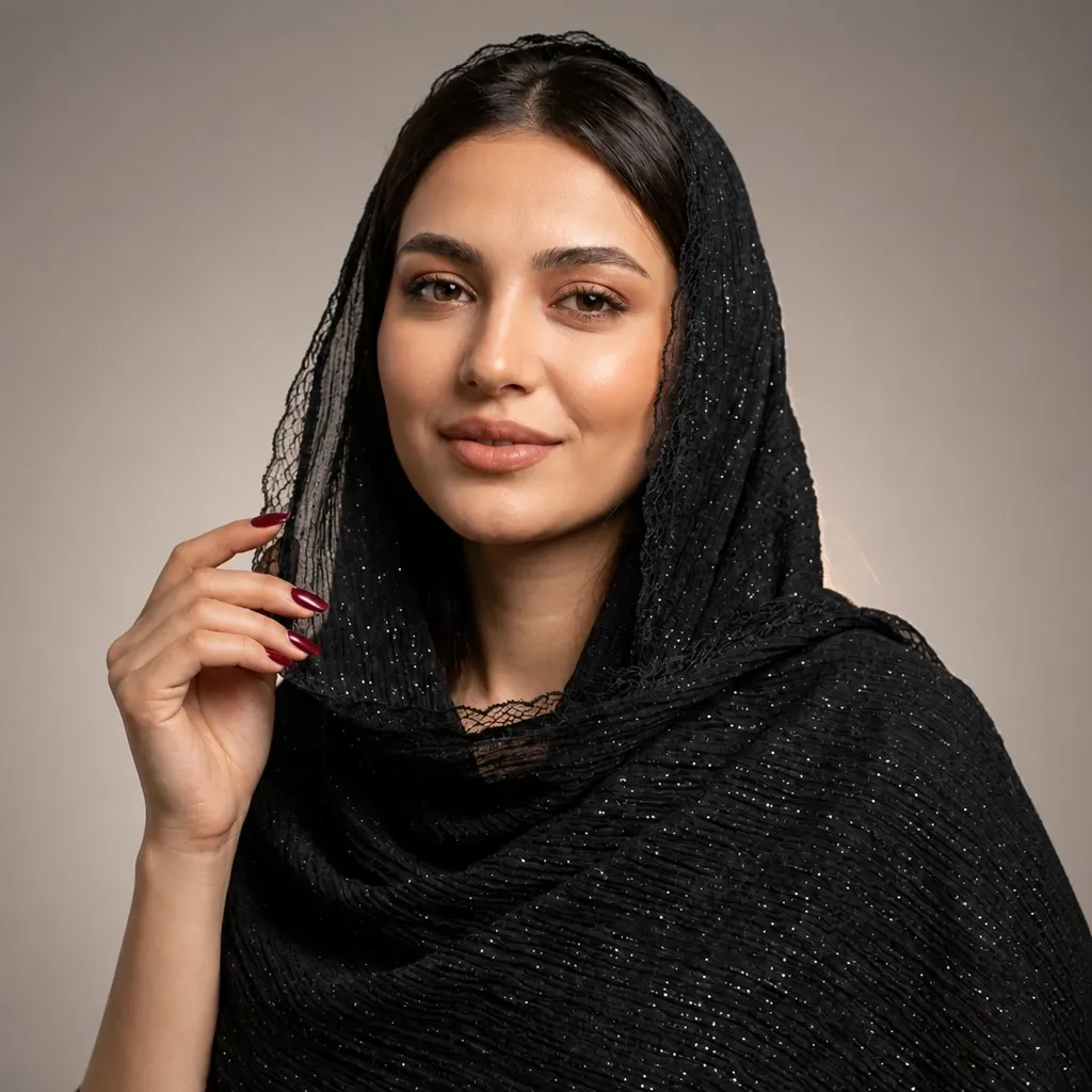 شال مجلسی مشکی حاشیه تور قواره بزرگ مناسب مراسم