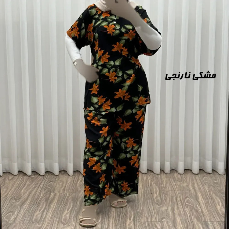 ست بلوز شلوار زنانه نخی فری سایز بزرگ مناسب تا سایز 54 چهارفصل