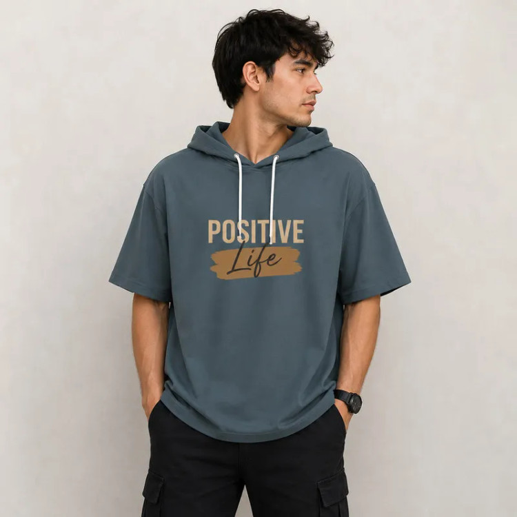 تی شرت مردانه کلاهدار پنبه ای طرح حروف مدل positive
