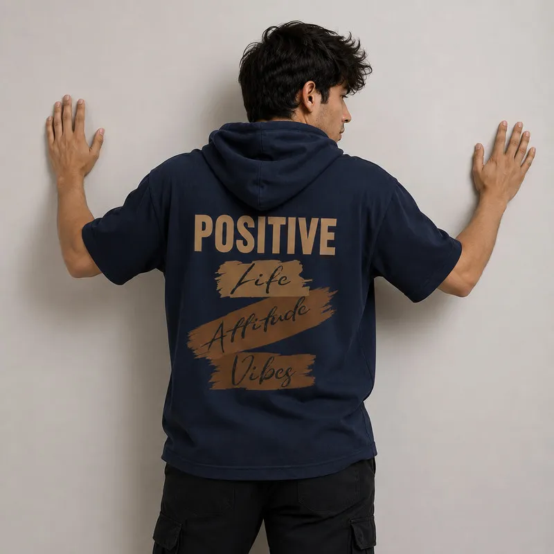 تی شرت مردانه کلاهدار پنبه ای طرح حروف مدل positive