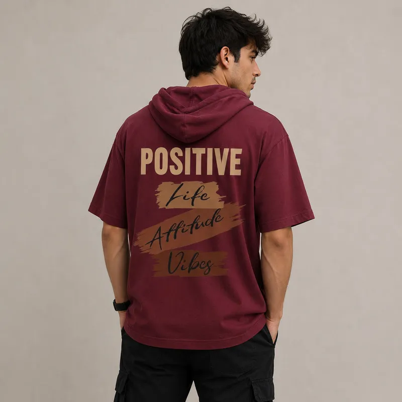 تی شرت مردانه کلاهدار پنبه ای طرح حروف مدل positive