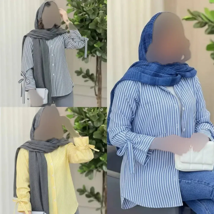 شومیز زنانه نخ داکرون مدل فرناز فری سایز رنگ آبی و طوسی