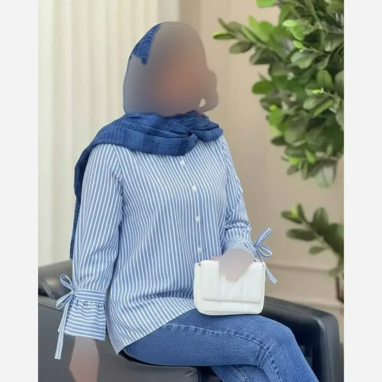 شومیز زنانه نخ داکرون مدل فرناز فری سایز رنگ آبی و طوسی