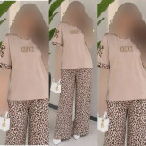 ست تیشرت و شلوار مدل بنلی نخ پنبه گلکسی سایز فری 38 تا 46