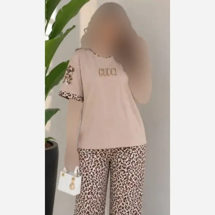 ست تیشرت و شلوار مدل بنلی نخ پنبه گلکسی سایز فری 38 تا 46