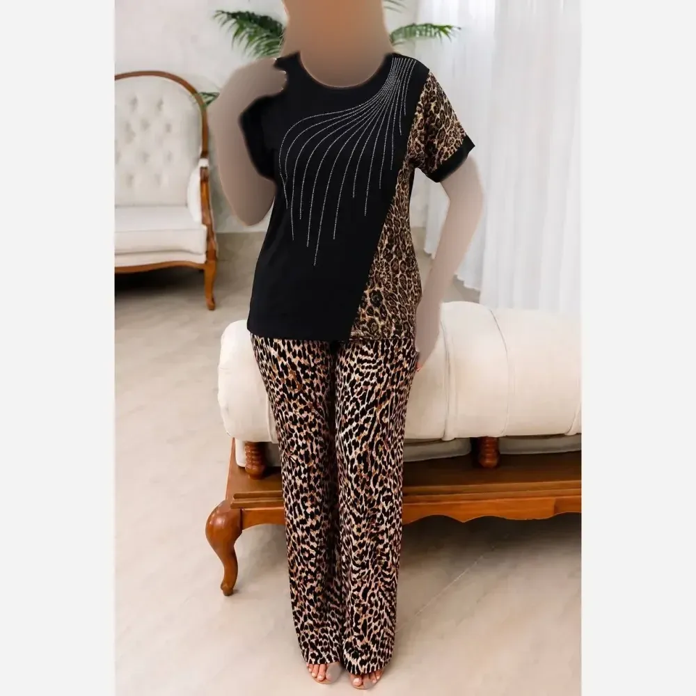 ست بلوز و شلوار زنانه قواره دار ویسکو الیزه فول کش سایز بزرگ
