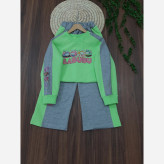 ست کراپ و شلوار بگ طرح لبوبو پنبه ملانژ پشت دورس سایز 1 و 2