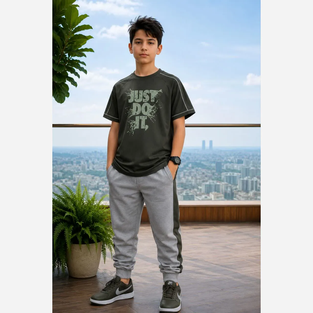 تیشرت و شلوار پسرانه JUST DO IT سبز سایز 55 تا 70 پنبهای
