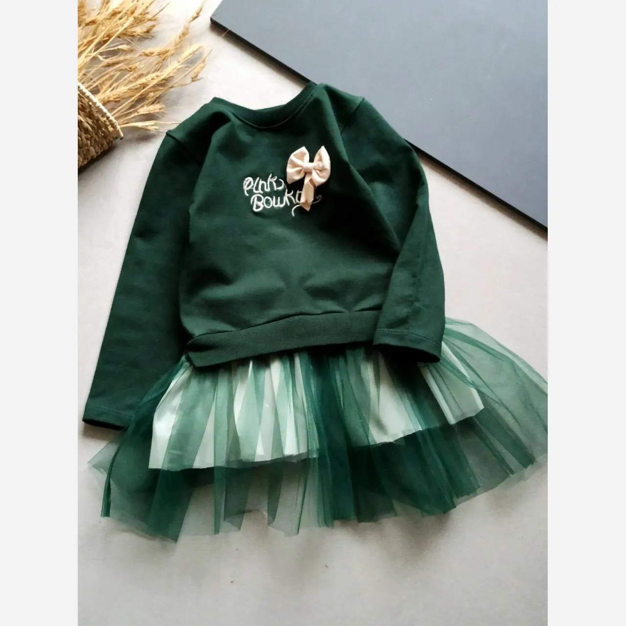 سارافون دخترانه دورس دو نخ و تور یلدا و مهمانی سایز 40 تا 55 سبز و قرمز