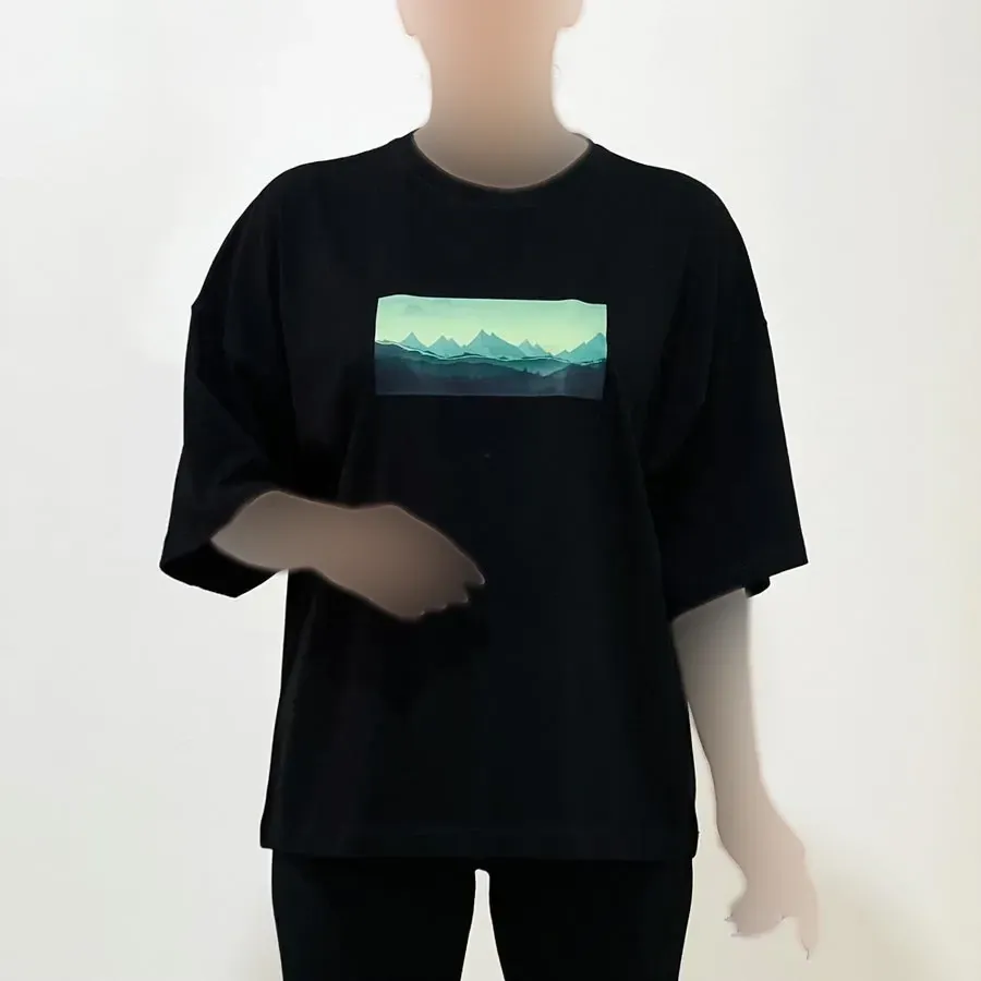 تیشرت باکسی زنانه نخ پنبه طرح طبیعت قواره لش