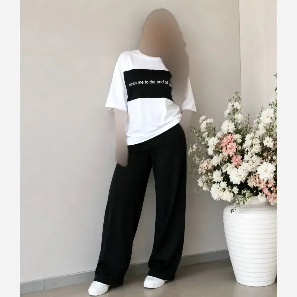 ست تیشرت و شلوار زنانه گلکسی نخ پنبه سایز فری 38 تا 48