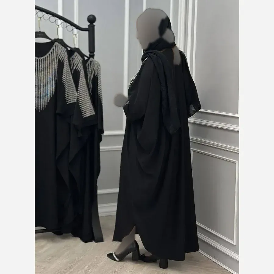 عبا افروز جنس الیزه چروک رنگ مشکی سایز 38 تا 50