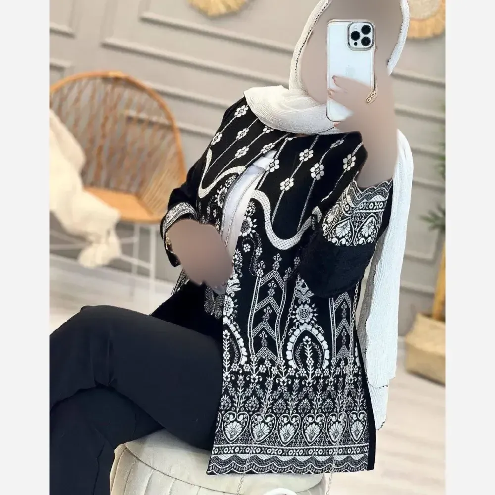 کت زنانه مدل نوردخت جنس پرشین و سوزن دوزی رنگ مشکی سایز فری سایز