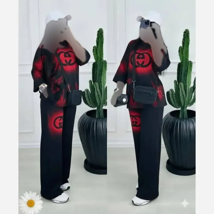 ست تیشرت و شلوار زنانه جنس پنبه گلکسی فری سایز تیماسا