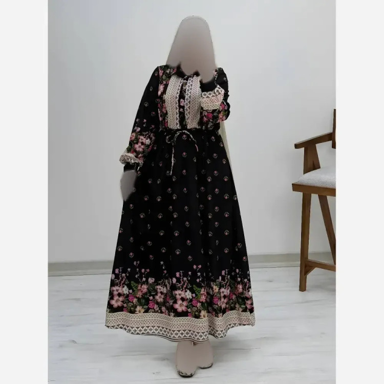 پیراهن ساحلی لاله فلور نخ درجه یک فری سایز دکمه دار