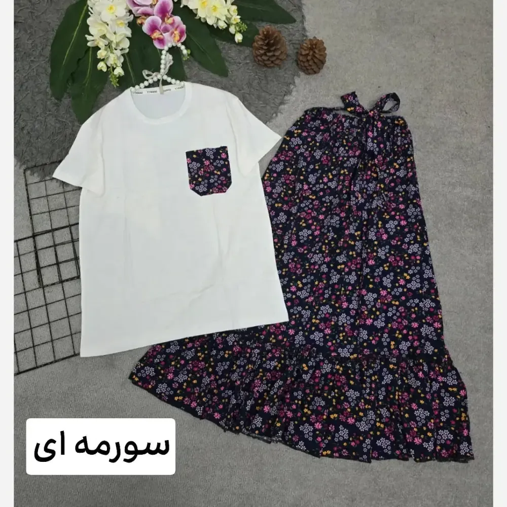 ست تیشرت و دامن پنبه درجه یک و تمام نخ فری سایز زنانه