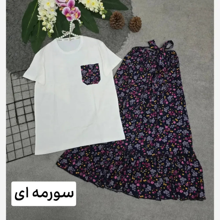ست تیشرت و دامن پنبه درجه یک و تمام نخ فری سایز زنانه