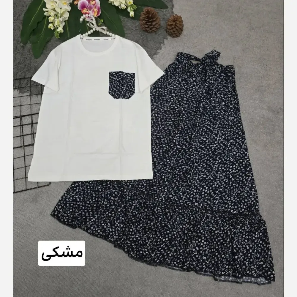 ست تیشرت و دامن پنبه درجه یک و تمام نخ فری سایز زنانه
