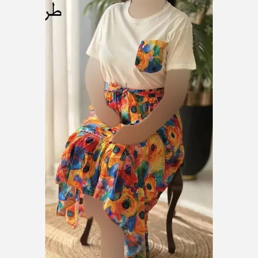 ست تیشرت و دامن پنبه درجه یک و تمام نخ فری سایز زنانه