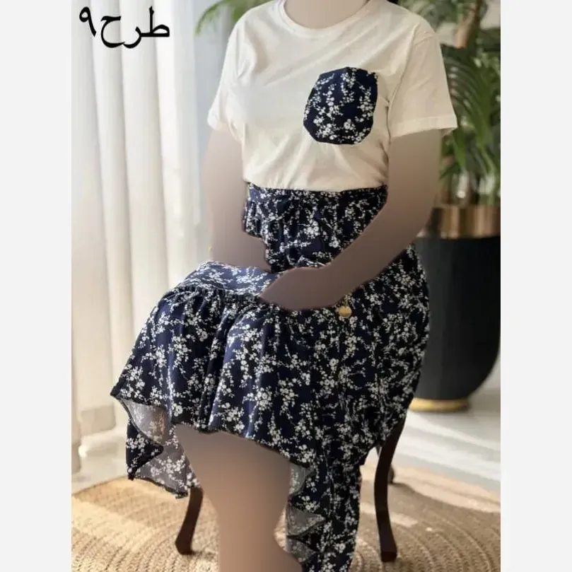 ست تیشرت و دامن پنبه درجه یک و تمام نخ فری سایز زنانه