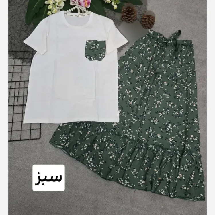 ست تیشرت و دامن پنبه درجه یک و تمام نخ فری سایز زنانه