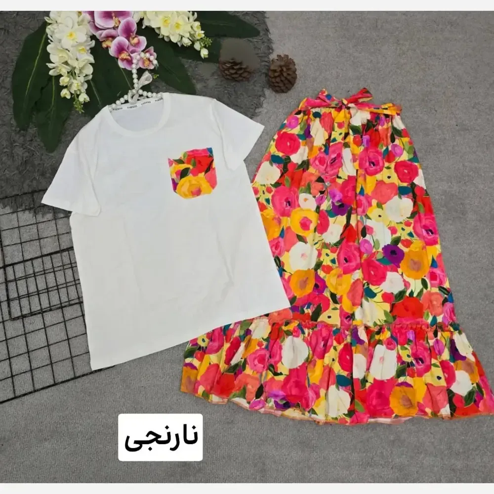 ست تیشرت و دامن پنبه درجه یک و تمام نخ فری سایز زنانه